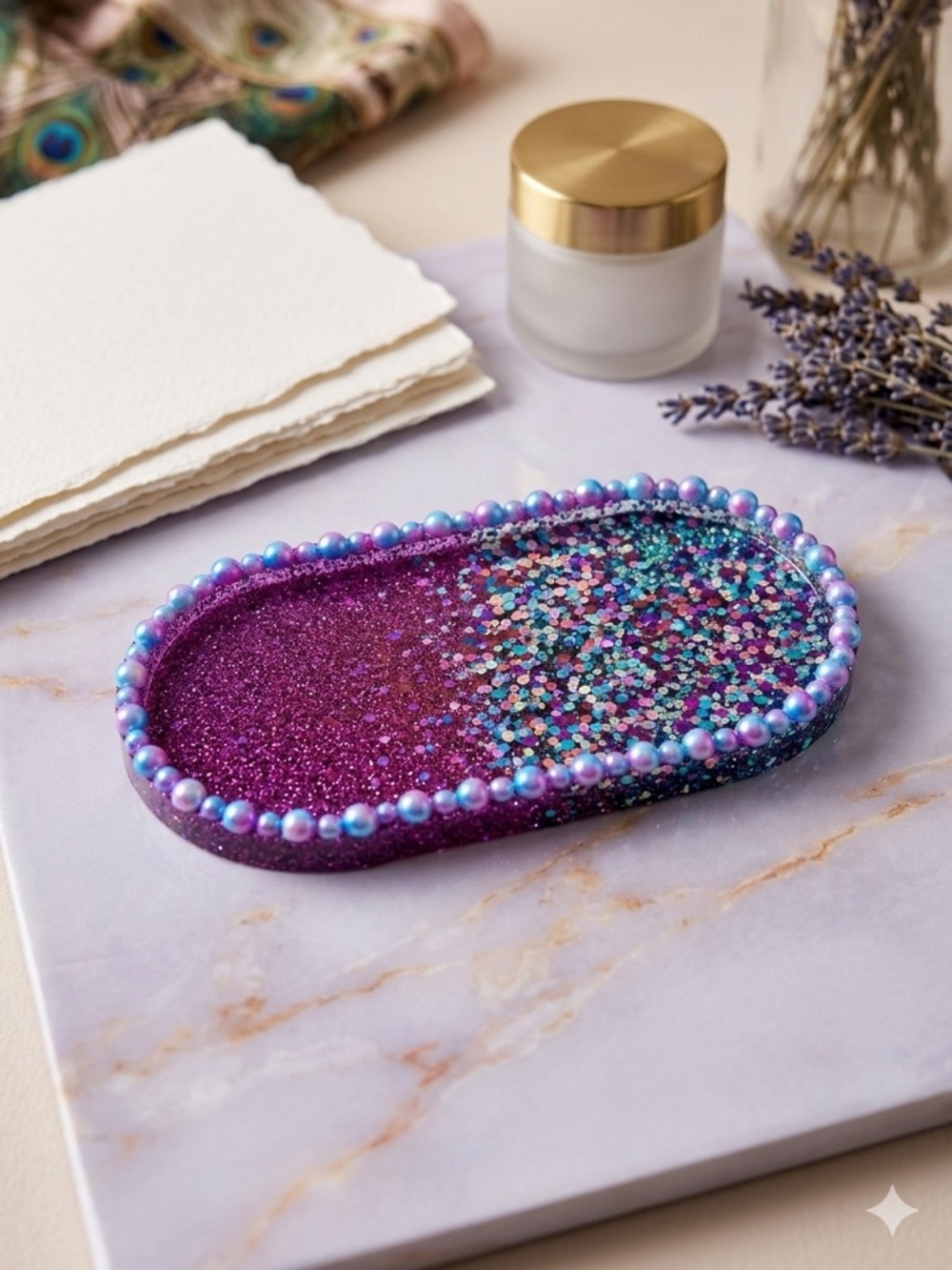 Purple Glitter Beaded Jewelry Tray - Brand